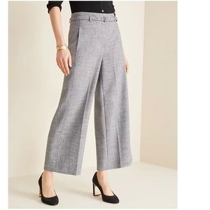 Ann Taylor The Belted Wide Leg Marina Pant in Crosshatch size 12p